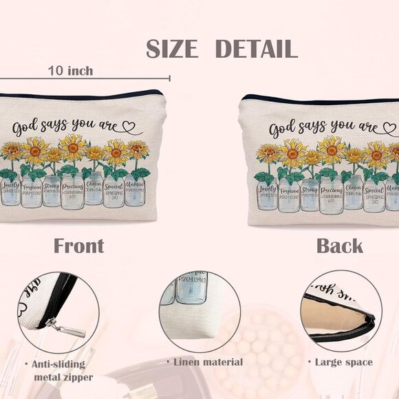 Inspirational Sunflower Gifts God Says You are Encouraging Bible Verses Makeup B - Picture 2 of 4